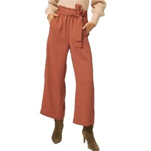 ARITZIA Wilfred Paperbag Tie Waist Wide Leg Crop Pants Size 8 Rust Orange EUC